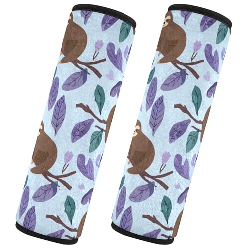 Image of 2 Pack Seatbelt Covers Seat Belt Cover Pad for Adults Boys Girls Car Seat Strap Covers Pads Cushion Universal Shoulder Strap Pad Protector for Backpack Camera Bag 6.5 Inch Cartoon Sloths Branch Purple