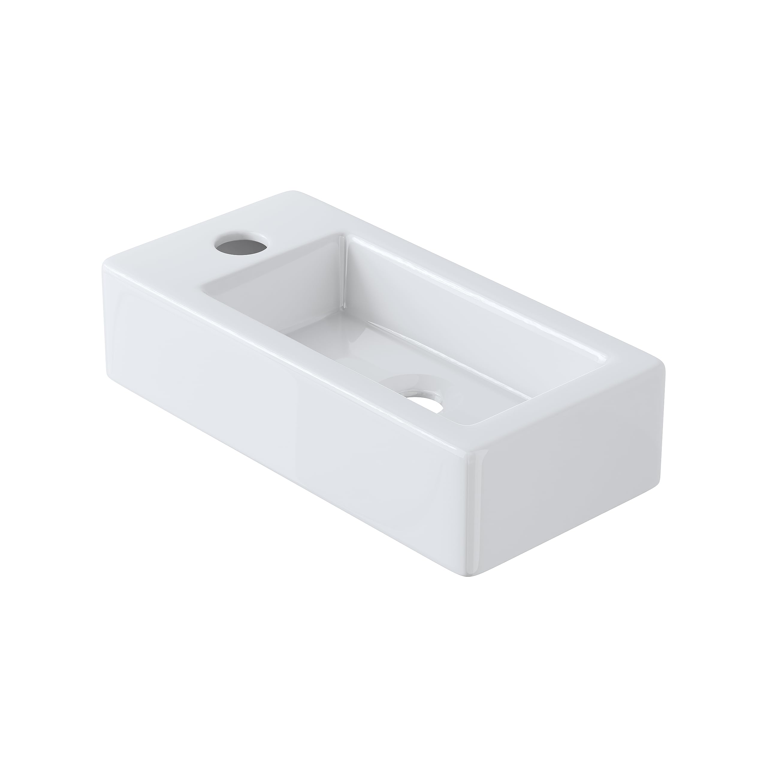 Eridanus Lavabo de baño, para colgar en la pared, ahorra espacio, rectangular de cerámica blanca, grifo izquierdo para lavabo, armario, inodoro, moderno lavabo pequeño (solo lavabo)