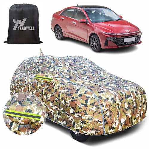 Image of Car Body Cover for Hyundai Verna, 100% Waterproof with Mirror & Antenna Pockets, Military Print Design, UV & Dust Protection, Triple Stitched, Sky Piping & Reflector (Jungle Print)