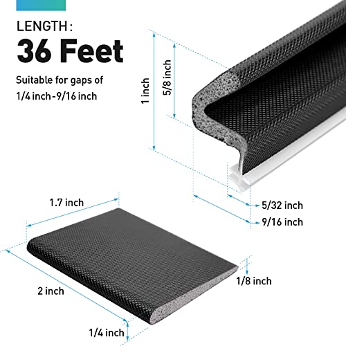 Fcsotsps Weather Stripping Door Seal -36 Ft V Shaped Foam Kerf Weatherstripping,Exterior Door Frame Weather Stripping With 4 Pcs Door Corner Seals, Card Slot Installation Seals Large Gap,Black #TOP1