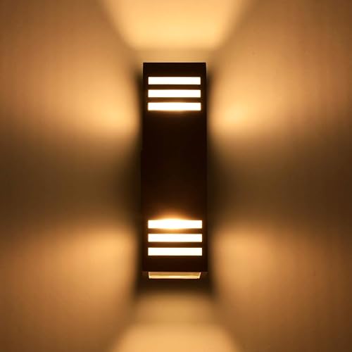 Miniatura 8 de wowlite Paquete de 2 luces de pared para exteriores, del atardecer al amanecer, modernas luces de porche cuadradas para exteriores, luces de bronce