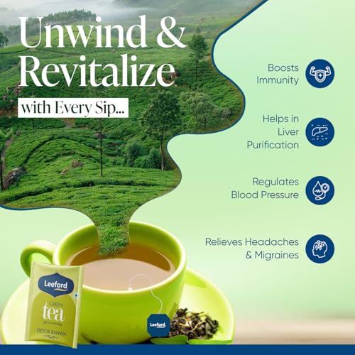 Image of Leeford Detox Kahwa Green Tea - Pack of 2 (30 Bags Each) | Infused with Himalayan Pink Salt, Tulsi, Cardamom, Cinnamon | Boosts Immunity | Helps in Liver Purification | Regulates Blood Pressure