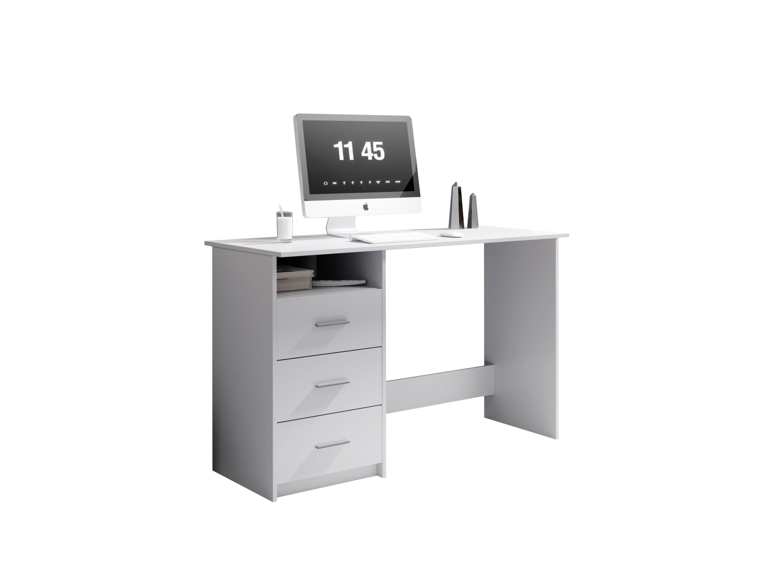 Scrivania con Cassetti 120 cm Bianca 123x50x77 cm | 3 cassetti integrati, ampio piano di lavoro, design moderno, per ufficio, studio e cameretta