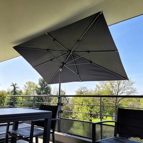 Image of PURPLE LEAF Patio Market Umbrella 9' x 6' Rectangle Tilt Gray 8 Metal Ribs
