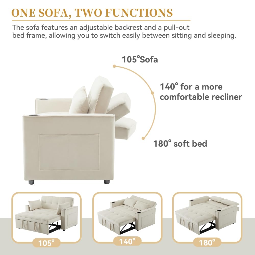 Sofá Cama Plegable, sofá Cama Multifuncional, sofá Convertible, con portavasos y Almohadas, Adecuado para Sala de Estar, Dormitorio, apartamento, Cine en casa.