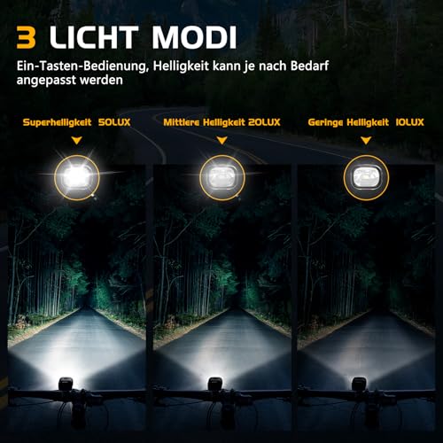 LED Fahrrad Licht Vorne Fahrradlicht USB C Aufladbar Fahrradlampe mit 1000mAh Akku, StVZO Zugelassen Fahrradbeleuchtung Vorne IPX5… – Ansicht 3