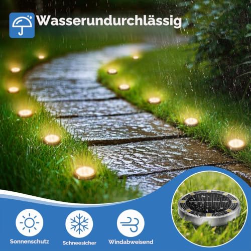 Peasur Solar Bodenleuchten Aussen, 4 Stück 8 LED Solarlampen für Außen Garten Wetterfest… – Ansicht 2