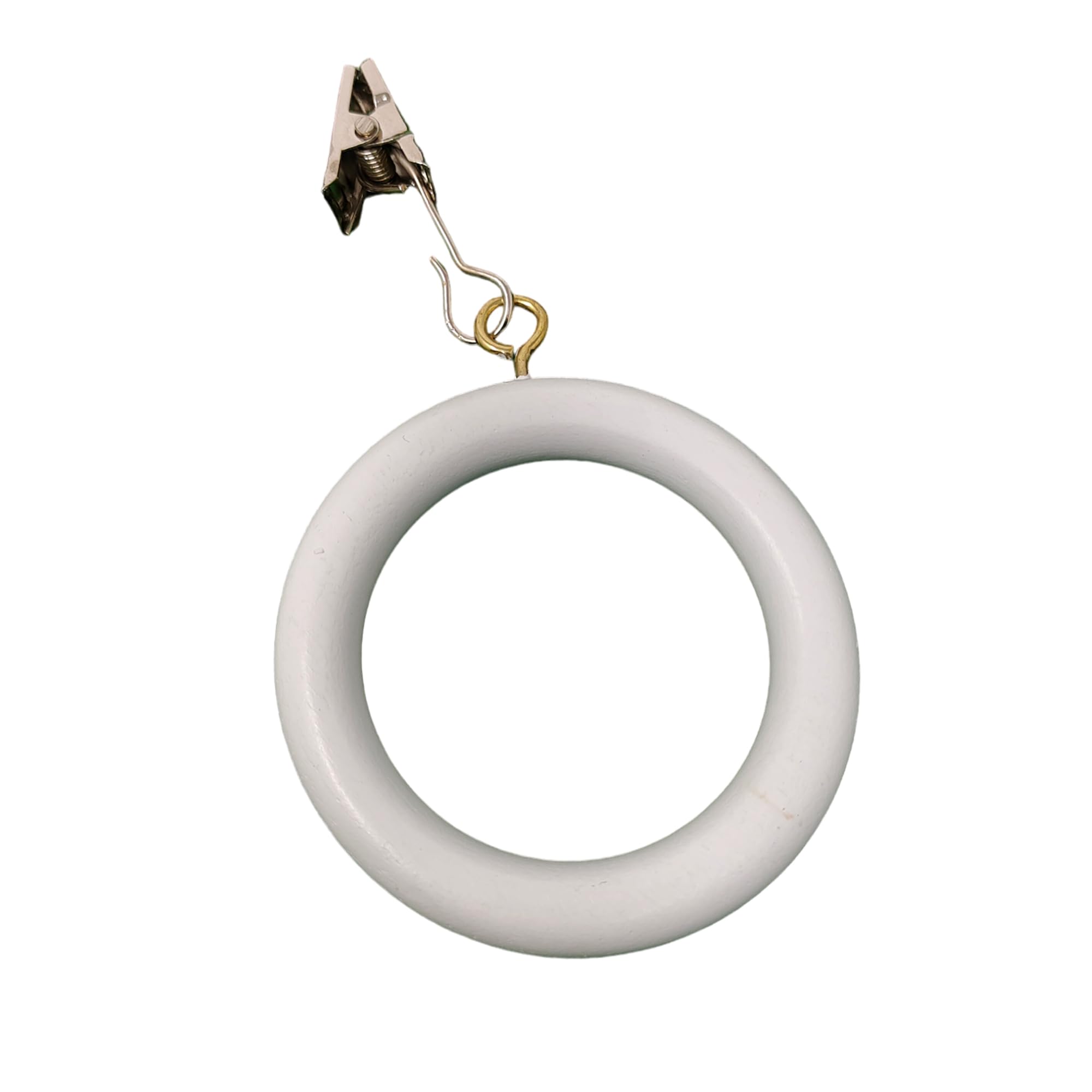 Premium 12 Pcs Wooden Curtain Rings Hooks Clips for Home Window Drapery Rod Pole | Pure White | Inner Dia Inner Dia 2.6, Outer Dia 3.5 Inch | Window Hanging Sucker Hook