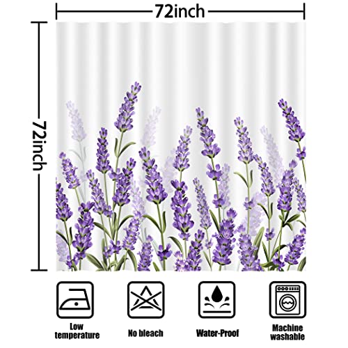 Cyrekud 72" X 72" Lavender Floral Shower Curtain Farmhouse Purple Floral Spring Bathroom Set Rustic Holiday Home Bath Bathtub Decor Durable Fabric Machine Washable With 12 Hooks #TOP2