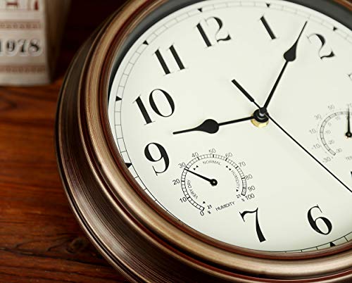 Rsobl 12 Inch Indoor Outdoor Wall Clock Waterproof With Temperature And Humidity Combo,Battery Operated Non Ticking Silent Clock Wall Decorative #TOP1