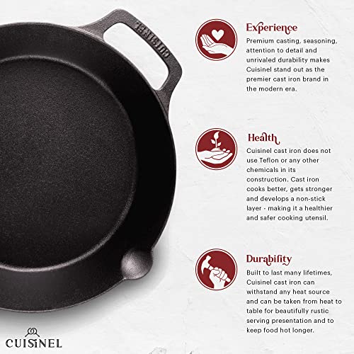 Image of Cuisinel Cast Iron Skillet with Glass Lid - 10 inch-Inch Dual Handle Frying Pan + Pan Scraper + Silicone Handle Holder Covers - Pre-Seasoned Oven, Grill, Stovetop, Fire, Indoor /Outdoor Cookware