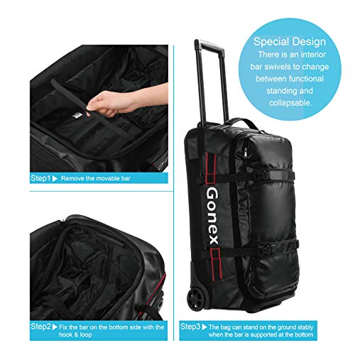 Gonex Rolling Duffle Bag with Wheels, 70L Water Repellent Wheeled Travel Duffel Luggage with Rollers 26 inch, Black