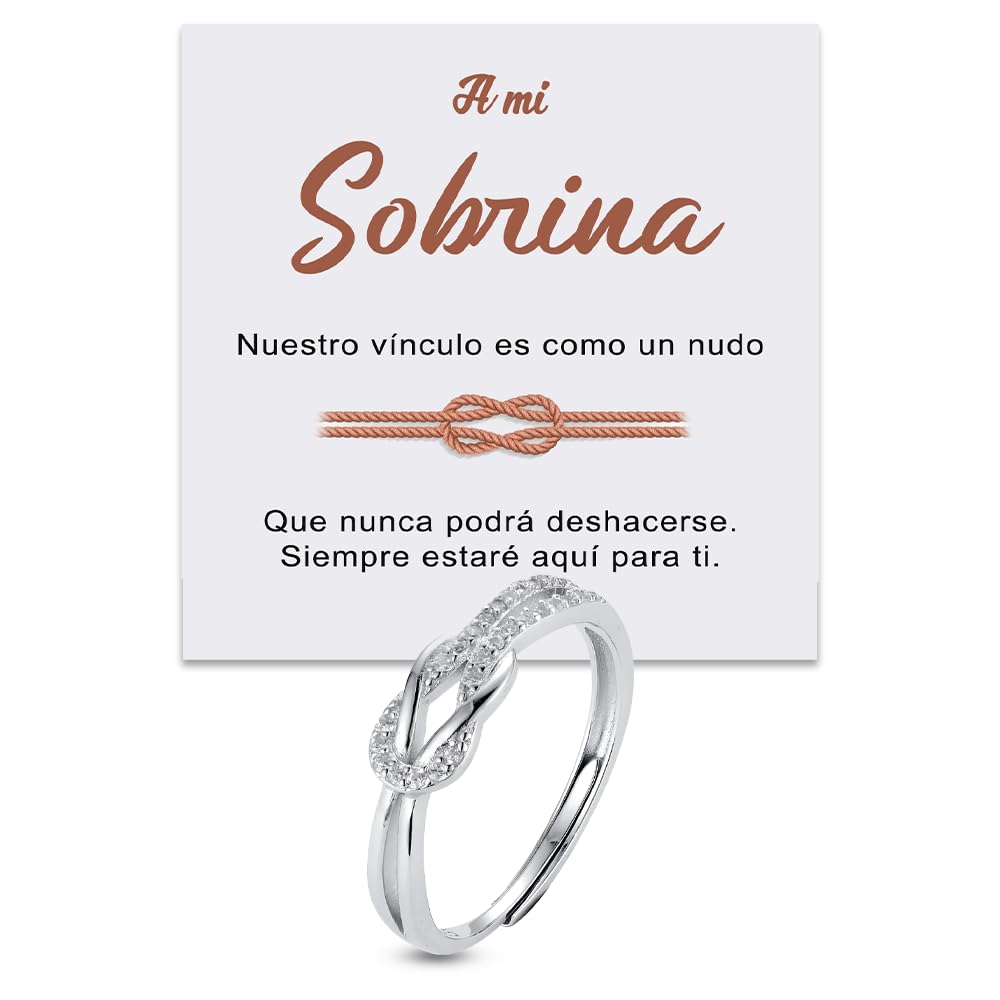 Bramart Anillo Nudo Mujer Sobrina anillo Sobrina en Plata de Ley 925 Idea Regalo sobrinas para ella Navidad Cumpleaños ajustable - Estuche con DEDICATORIA incluido