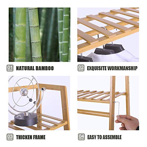 Ufine Bamboo Garment Rack 7Tier Storage Shelves Clothes Hanging Rack, Heavy Duty Clothing Rack