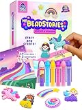 Bead Art for Kids Birthday Gift for Ages 4 5 6 7 8 9 10 Girls Craft Set with Colorful Templates and Beads Pen, Creative Arts & Crafts Activity for Girls, Unicorn & Princess Theme Bead crafts for kids