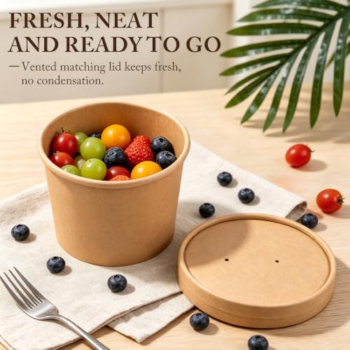 Image of 50 Pack 12oz Soup Cups with Lids Vented Disposable Paper Ice Cream Cups
