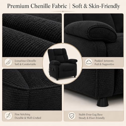 Image of Electric Recliner Chair, 90 to 160 Adjustment with Remote, Black