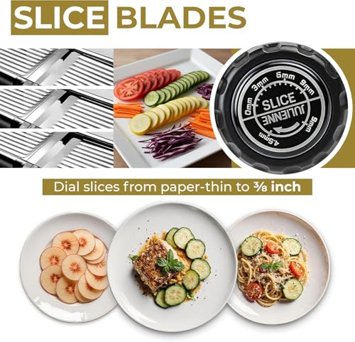 Image of Gramercy Adjustable Mandoline Food Slicer, Mandoline Slicer for Kitchen, Mandolin, Potato, Tomato, Carrot, Vegetable, Fruit and Onion Cutter - Stainless Steel - INCLUDING 1 Pair Cut-Resistant Gloves