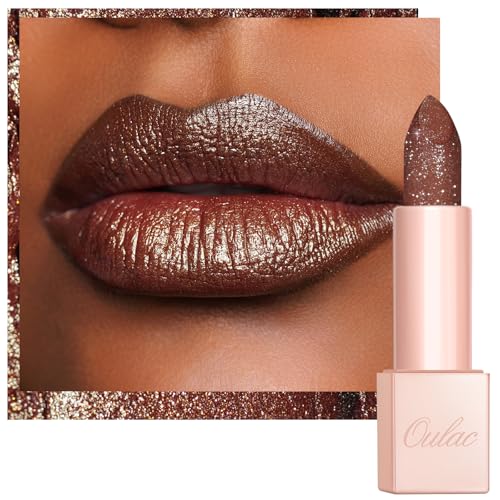 OULAC Pintalabios Diamond Lustre, Barra de Labios Chocolates con Purpurina Muy Pigmentada, Textura Cremosa e Hidratante, Labios llamativos, Vegana y Sin Gluten (D06) Brown Diamond
