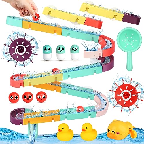 Joyreal 45 Stück Badewannenspielzeug ab 3 4 5 Jahre – DIY Kugelbahn Badespielzeug Baby mit 2 Badeente Gummiente Wasserspielzeug Kinder Badewannen Spielzeug Geschenk Mädchen Junge., 11.99