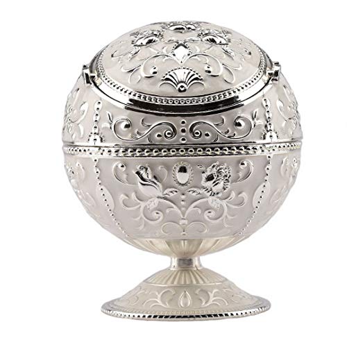 Kepfire Jahrgang Metall mit Deckel Globe Aschenbecher Europäisch Hotel Wohnzimmer Büro Hotel Kunstwerk Windundurchlässig Aschenbecher Kreativ Deko - Silber Rand Rose Cover