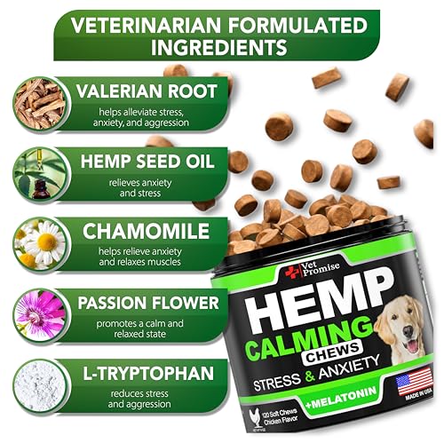 Image of Hemp Calming Chews for Dogs with Anxiety and Stress - Dog Calming Treats - Anxiety Relief - Separation - Travel - Barking - Melatonin - Hemp Oil - 120 Soft Treats - Made in USA