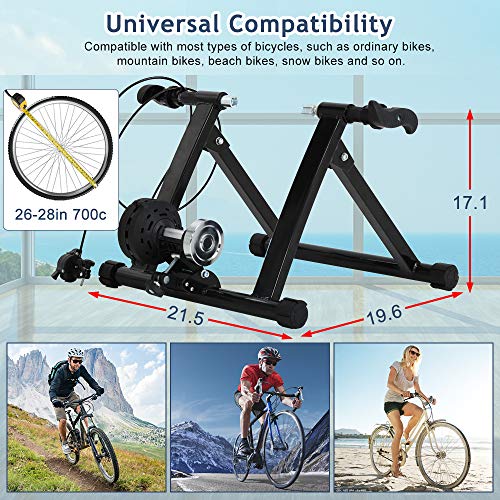 Bike Trainer Stand, Portable Magnetic Stationary Road Bicycle Indoor Trainer With Noise Reduction Wheel 5 Levels Resistance Steel Cycling Mountain Bike Exercise Stand For Indoor Riding Supports 300Lbs #TOP4