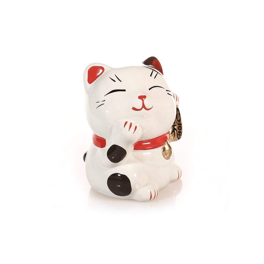 lachineuse Maneki Neko biały – kot szczęścia, skarbonka, japoński obiekt Kawaii, talizman, kot, Money Cat, porcelana, 9,5 x 5 x 8,5 cm, chińska azjatycka dekoracja, ceramika