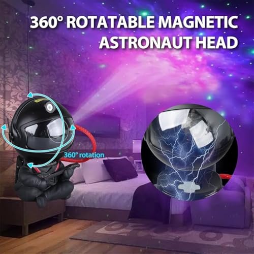 Image of One94Store Astronaut Galaxy Projector Star Night Light - 360 Rotating LED Nebula Lamp with Remote, Timer & Adjustable Head for Kids Room, Bedroom, Home & Party Decor (Guitar Astronaut, Black)