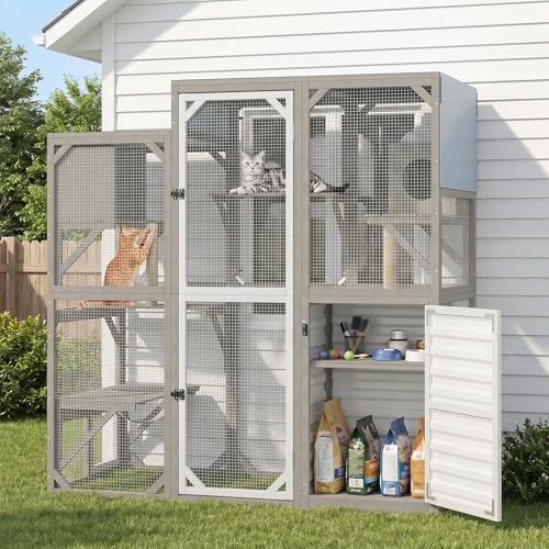 Image of Walk-in Catio with Storage Cabinet, Large Outdoor Cat Enclosure