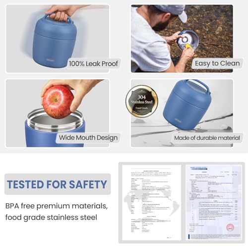 Image of wiwens Thermo Food Jar for Hot Food Adults 32OZ Soup Thermo Lunch Containers Wide Mouth Vacuum Insulated Stainless Steel Leakproof Bento Box with Spoon