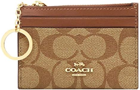 COACH Mini Skinny ID Case Card Coin Key Canvas Classic Wallet Saddle