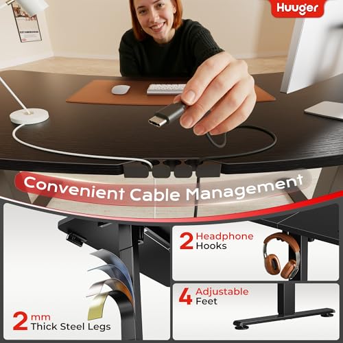 Image of Huuger Electric Standing Desk with Power Outlets and USB-C Port, 39 X 24 Inch Height Adjustable Desk, Sit Stand Desk for Home Office, Computer & Gaming Desk with 4 Presets, Stable Steel Frame, Black