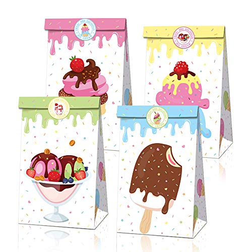 24 Pcs Delightful Doughnut Theme Gift Bags Set, Sturdy Paper Bags & 36 Themed Stickers, Perfect for Party Favors, Gift Packaging & Celebrations for All Ages with Vibrant Designs
