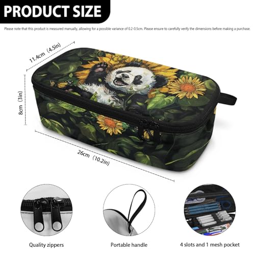 Image of Cute Panda Kids Pencil Pouch Large Capacity,Sunflower Pencil Case for Girls Boys Adorable Pencil Bag for Preschool Children Personalized Pencil Box for Students Teens School Supplies