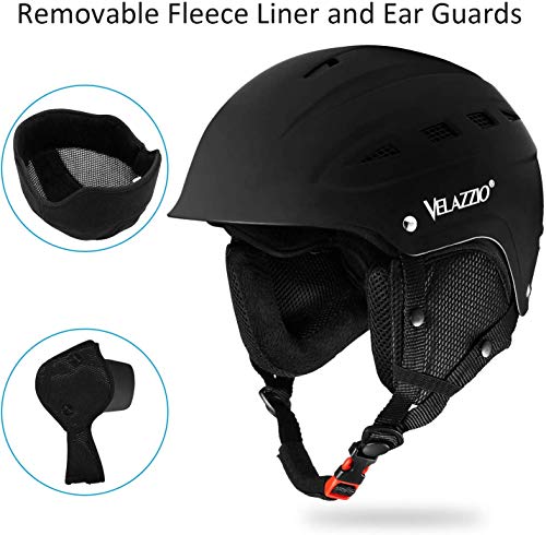 VELAZZIO Valiant Ski Helmet, Snowboard Helmet - Adjustable Venting, Goggles and Audio Compatible, Removable Liner and Ear Pads, Safety-Certified Snow Sports Helmet for Men, Women & Youth （Black - S） - Thumbnail 7