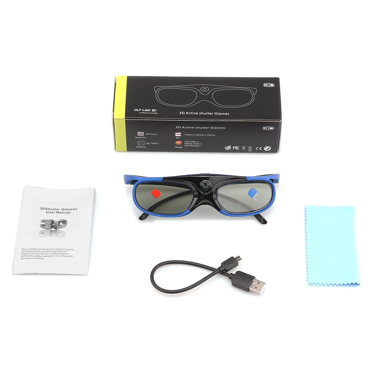 Lunettes 3D rechargeables à obturateur actif pour tous les projecteurs DLP Link 3D rechargeables compatibles avec projecteur DLP ViewSonic BenQ Optoma Viewsonic DLP, FBA-178ZW-yanjing