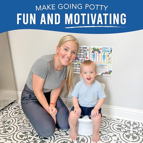 Image of Hadley Designs Potty Training Chart for Toddlers Boys -10 Sticker Potty Chart for Toddlers Boys, 8.5x11 inch Potty Training Sticker Charts for Toilet Success, Cars Toddler Reward Chart for Kids