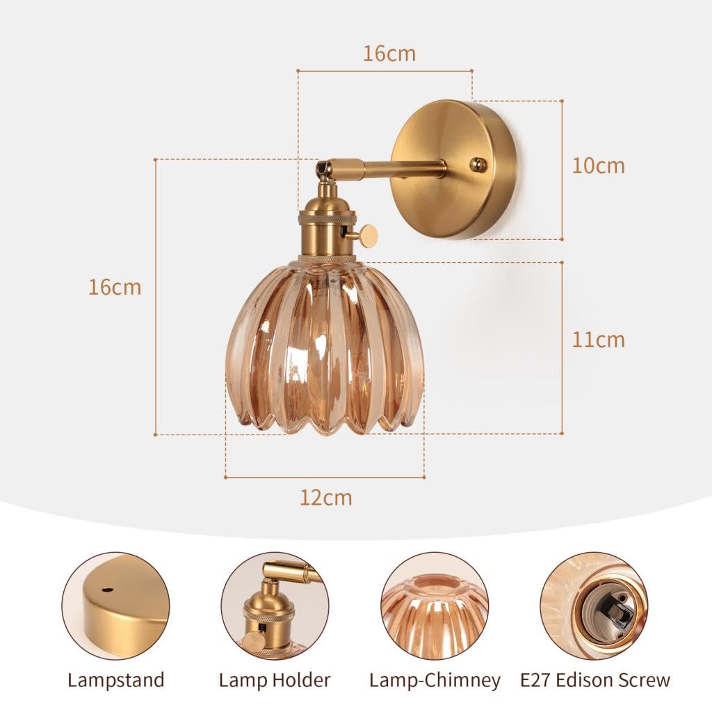 Zestaw 2 szklanych lamp ściennych w stylu vintage, bursztyn