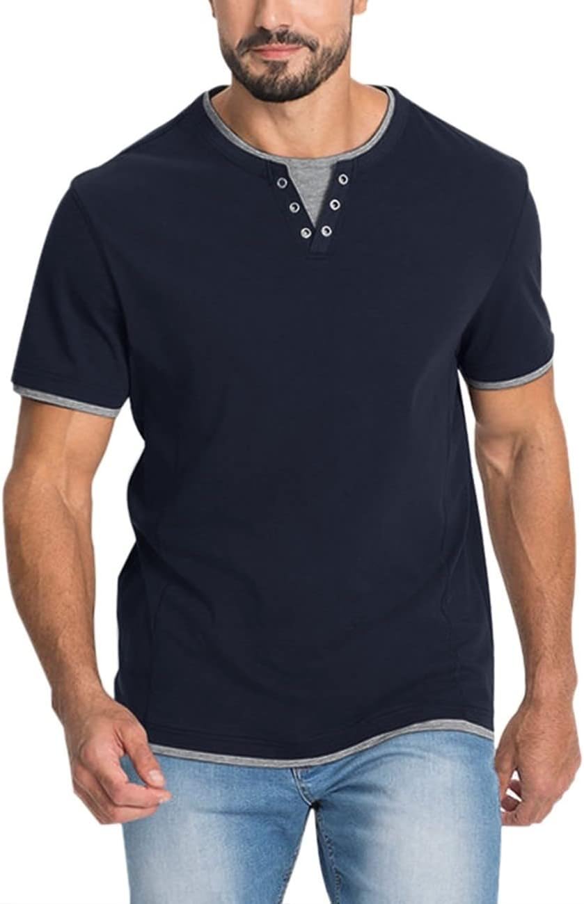 iWoo Mens Short Sleeve Henleys T-Shirts Cotton Casual Shirts for Men
