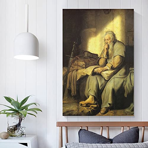 Apostle Paul In Prison By Rembrandt Van Rijn Baroque Art Christian Modern Poster Art Paintings On Canvas For Home Room Office Wall Decoration 08X12Inch(20X30Cm) #TOP4