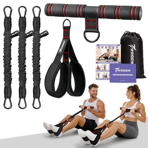 Image of WOQQW Multifunction Pedal Resistance Band with Handle, Upgraded 3 Tube Adjustable Foot Resistance Bands for Core, Arm, Legs, Body Puller Trainer - Sit Up Exercise Equipment for Women Men