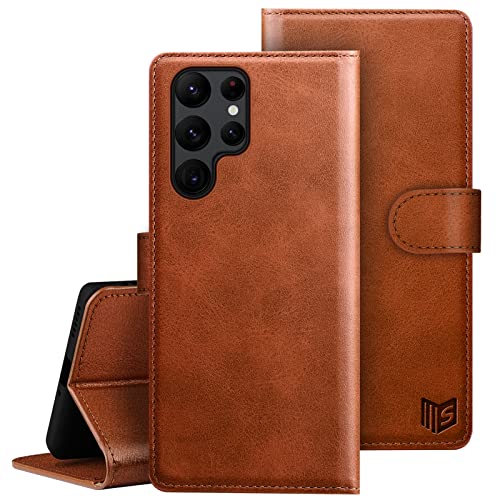 SUANPOT ?RFID Blocking Wallet Phone Case for Samsung Galaxy S22 Ultra Credit Card Holder,Flip Folio Book Phone case Shockproof Cover Women Men for Samsung S22 Ultra case Light Brown
