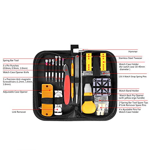 Ohuhu 156 PCS Watch Repair Tool Kit, Case Opener Spring Bar Watch Band Link Tool    Set With Carrying Bag, Replace Watch Battery Helper Multifunctional Tools With User Manual For Beginner