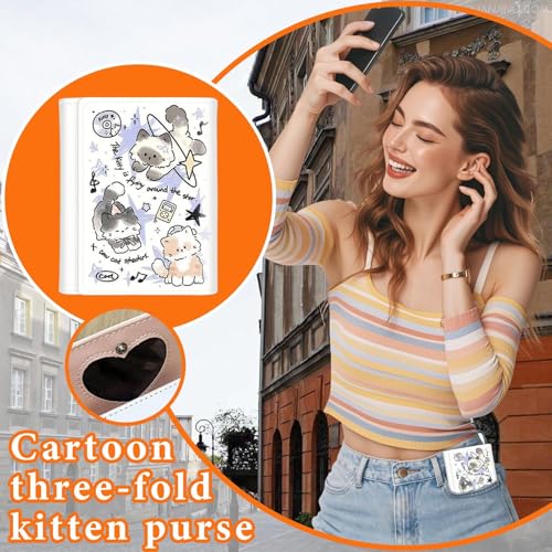 Trifold Wallets Women – Cat Print Ladies Wallets, Compact Foldable Organizer | Cute PU Leather Purse with Card Slots, ID Window and Coin Pocket for Girls Teens Travel Work Everyday Fashion3