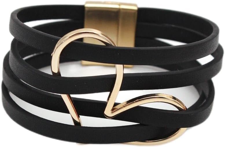 Fuqimanman2020 Boho Heart Charm Leather Wrap Bracelet for Women Handmade Layered Cuff Bracelets Bohemian Multi Strand Bangle Bracelets Christmas Jewelry Gift