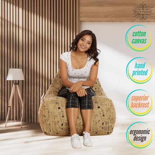 Image of Style Homez Hackey Cotton Canvas Abstract Printed Bean Bag XXL Size Filled with Beans Fillers