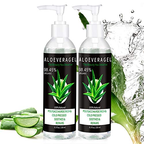 Organic Aloe Vera Gel, Pack of 2 with 100% Natural Ingredients for Face Body & Dry Skin Hair After Sun Care, Sun Burn, Eczema, Psoriasis, Acne DIY Body Lotion