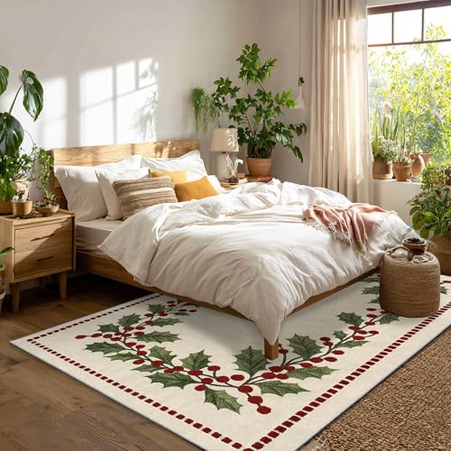 Tapis rectangulaire imprimé houx avec envers antidérapant sécurisé - 6
