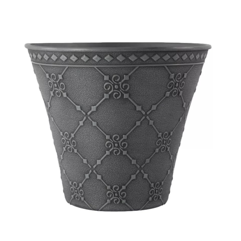 Round Plastic Plant Pot 23cm,9inch Slate Grey 4.6L Garden Indoor Outdoor Planter Cover Drainage Holes, Weather, Frost Proof (1)